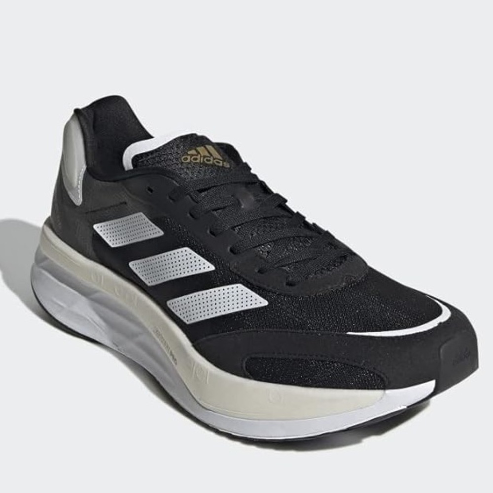 NWT Men's Adidas Adizero Boston 10 running shoes Black/White/Gold Metallic sz 13